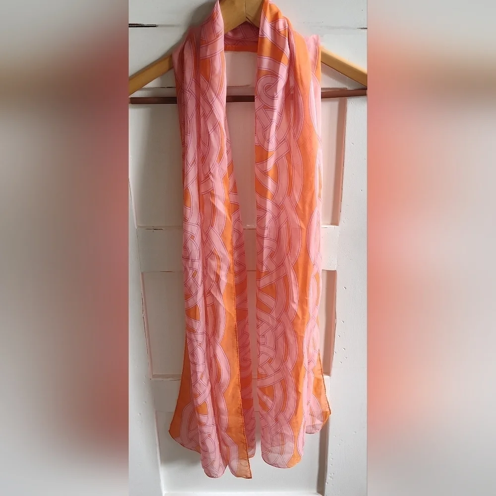 Echo Pink and Orange Celtic Knot Geo Scarf | Sheer | Long Rectangle